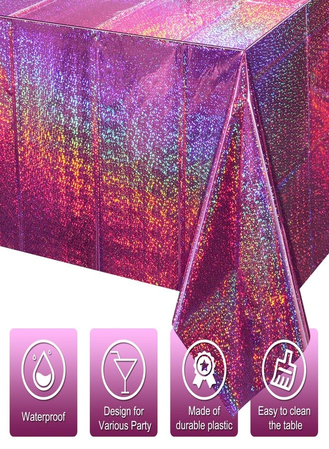FunnyPars 3 Pack Pink Iridescent Table Cloth for Parties, Pink Plastic Shiny Laser Table Covers, Disposable Holographic Foil Tablecloth Iridescent Party Decorations for Girl Birthday Wedding, 54x108 - Image 3